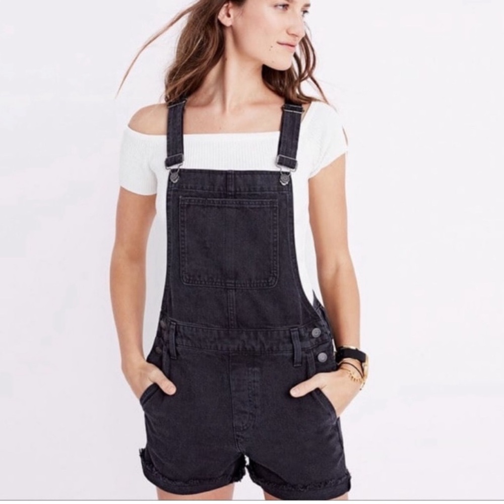 Madewell Black Denim Overalls Shorts